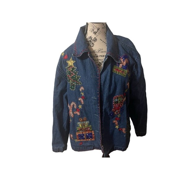 NEW DIRECTION BLUE DENIM Size Medium CHRISTMAS SHIRT Vintage - Picture 1 of 16